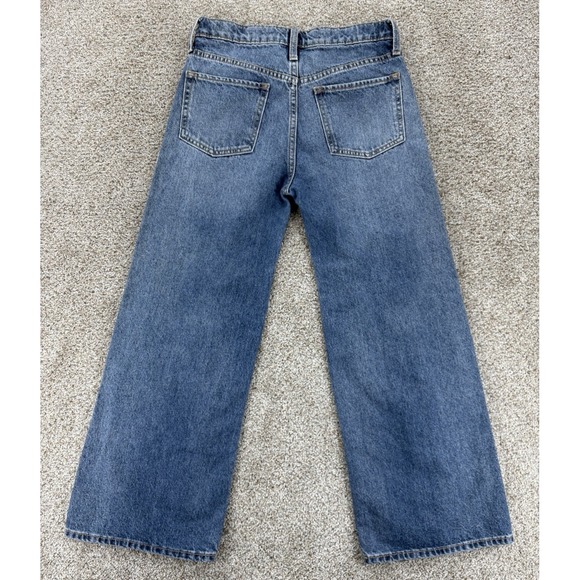 Old Navy Jeans Girls Jrs 12 Blue High Rise Baggy Wide Leg Adjustable Distressed - Picture 2 of 10